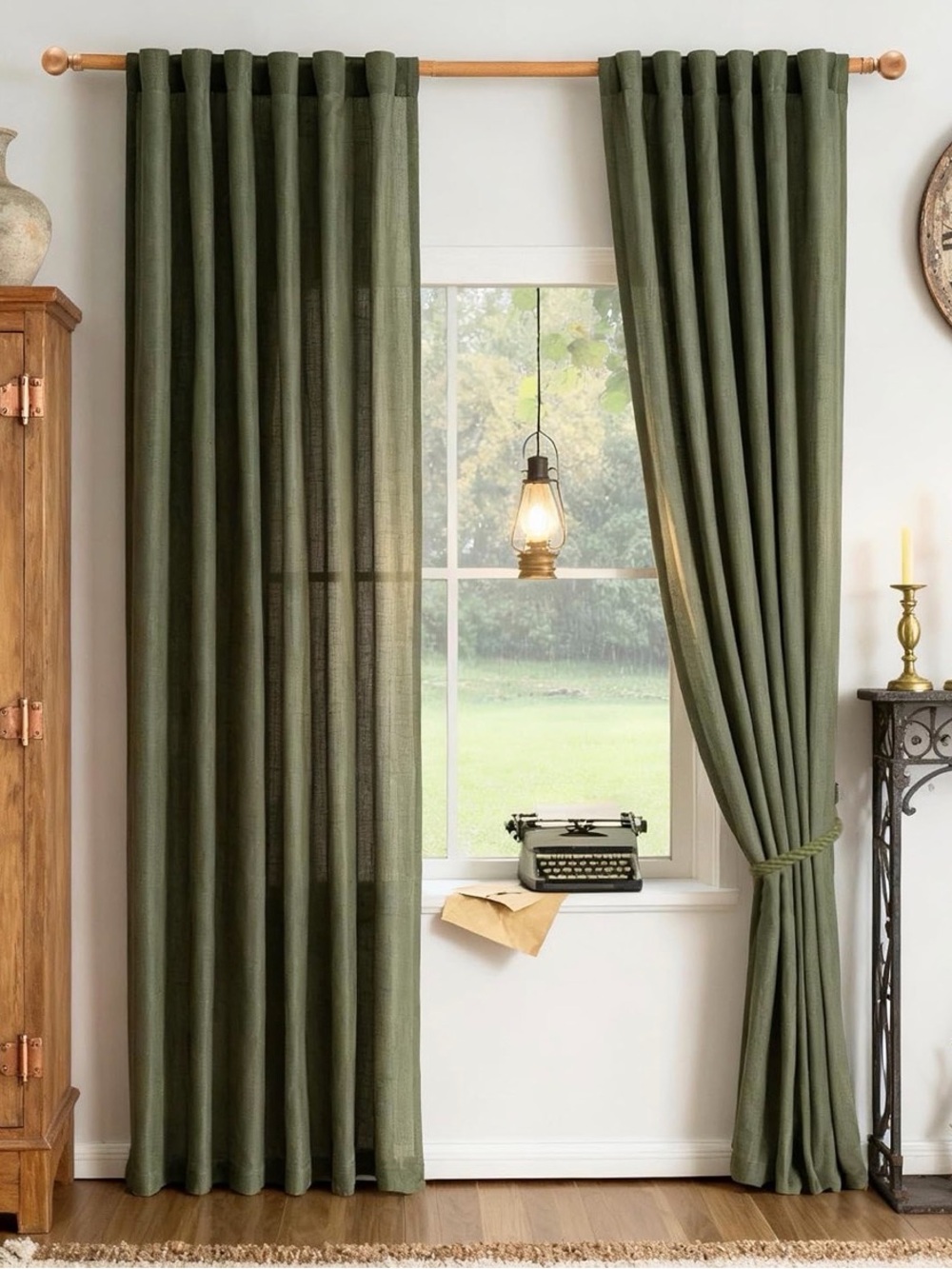 MYSKY HOME Olive Green Linen Blend Curtains 50 x 84 Set of 2